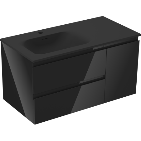 Mexen Orio koupelnová skříňka 90 cm s umyvadlem Vela levá, 2S, 1D, černý lesk/černý mat - 91A13-09047-3-BBFFF70-W23L71