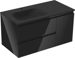 Mexen Orio koupelnová skříňka 90 cm s umyvadlem Vela levá, 2S, 1D, černý lesk/černý mat - 91A13-09047-3-BBFFF70-W23L71