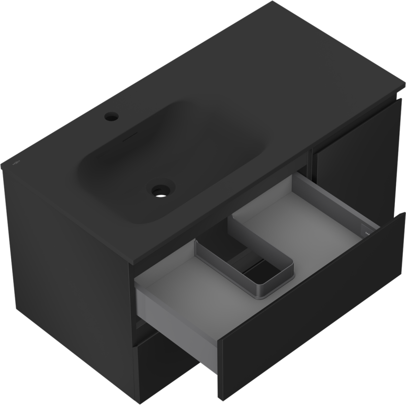 Mexen Orio koupelnová skříňka 90 cm s umyvadlem Vela levým, 2S, 1D, černá mat - 91A13-09047-3-BBFFF71-W23L71