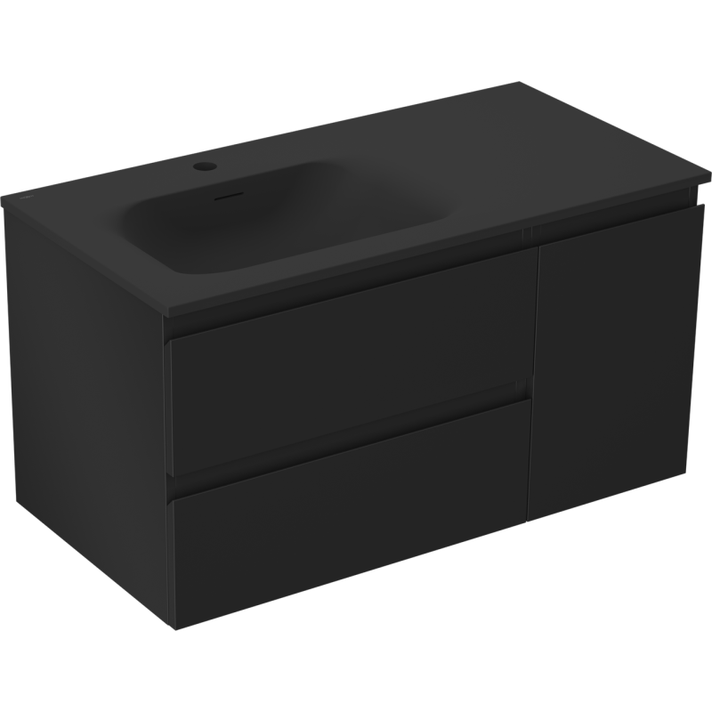 Mexen Orio koupelnová skříňka 90 cm s umyvadlem Vela levým, 2S, 1D, černá mat - 91A13-09047-3-BBFFF71-W23L71