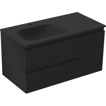Mexen Orio koupelnová skříňka 90 cm s umyvadlem Vela levým, 2S, 1D, černá mat - 91A13-09047-3-BBFFF71-W23L71