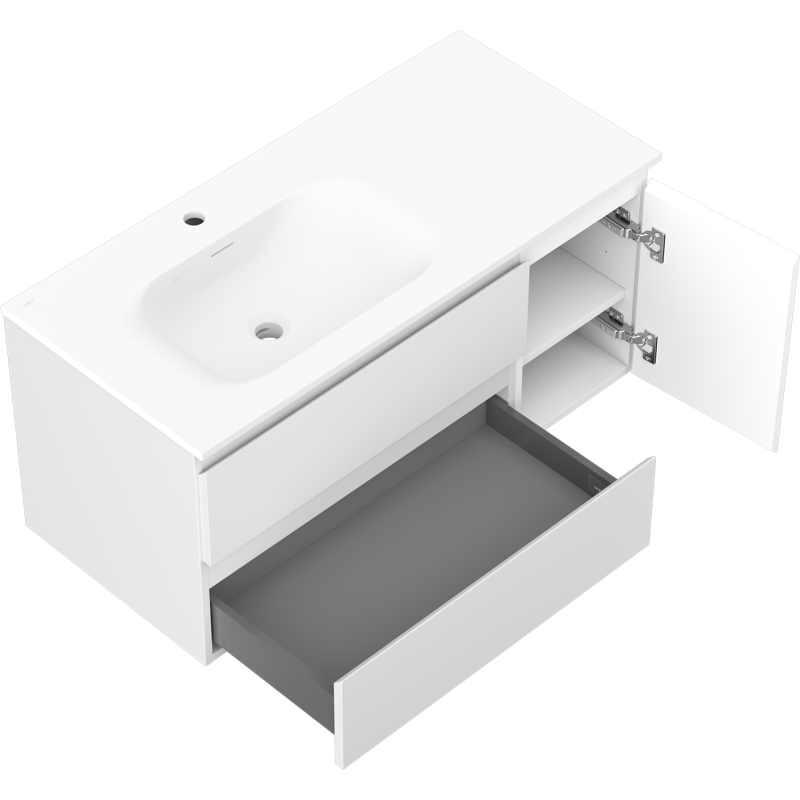 Mexen Orio koupelnová skříňka 100 cm s umyvadlem Vela levou, 2S, 1D, bílá mat - 91A13-10047-3-BBFFFF01-W23L01