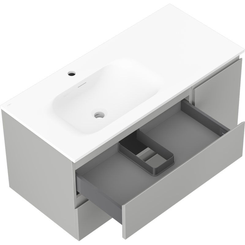 Mexen Orio koupelnová skříňka 100 cm s umyvadlem Vela levá, 2S, 1D, šedá mat/bílá mat - 91A13-10047-3-BBFFF62-W23L01
