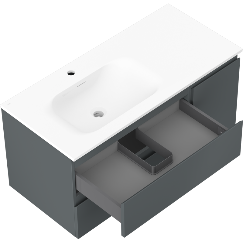 Mexen Orio koupelnová skříňka 100 cm s umyvadlem Vela levým, 2S, 1D, grafit mat/bílá mat - 91A13-10047-3-BBFFF66-W23L01