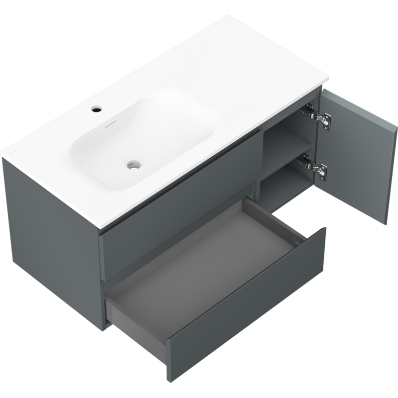 Mexen Orio koupelnová skříňka 100 cm s umyvadlem Vela levým, 2S, 1D, grafit mat/bílá mat - 91A13-10047-3-BBFFF66-W23L01