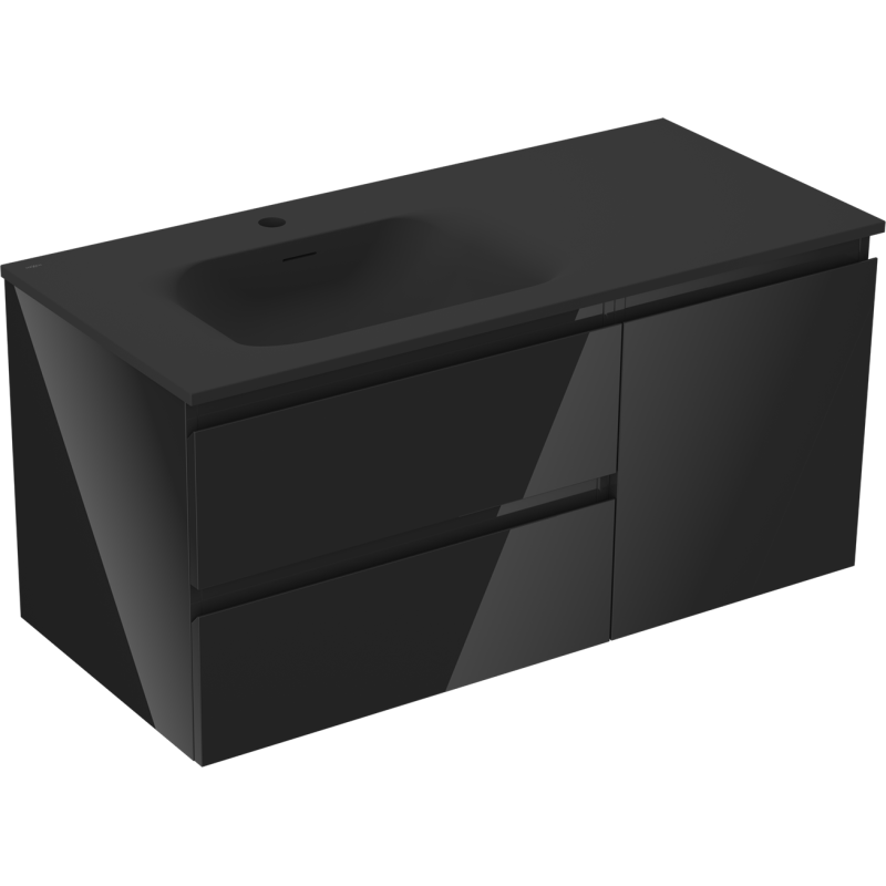 Mexen Orio koupelnová skříňka 100 cm s umyvadlem Vela levá, 2S, 1D, černý lesk/černý mat - 91A13-10047-3-BBFFF70-W23L71