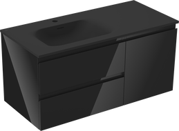 Mexen Orio koupelnová skříňka 100 cm s umyvadlem Vela levá, 2S, 1D, černý lesk/černý mat - 91A13-10047-3-BBFFF70-W23L71