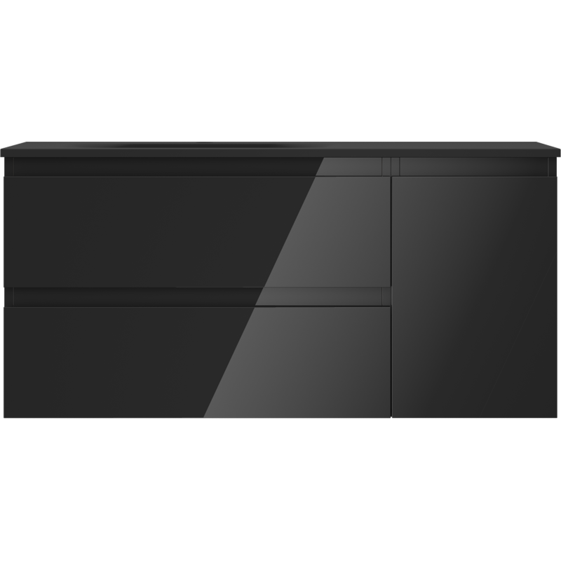 Mexen Orio koupelnová skříňka 100 cm s umyvadlem Vela levá, 2S, 1D, černý lesk/černý mat - 91A13-10047-3-BBFFF70-W23L71