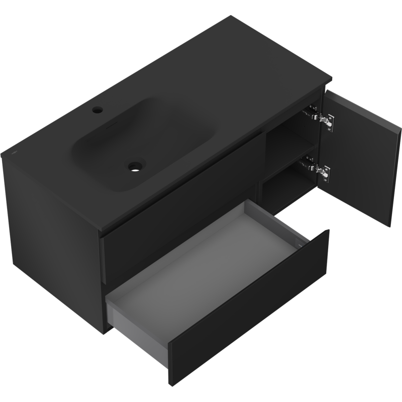 Mexen Orio koupelnová skříňka 100 cm s umyvadlem Vela levá, 2S, 1D, černá mat - 91A13-10047-3-BBFFF71-W23L71