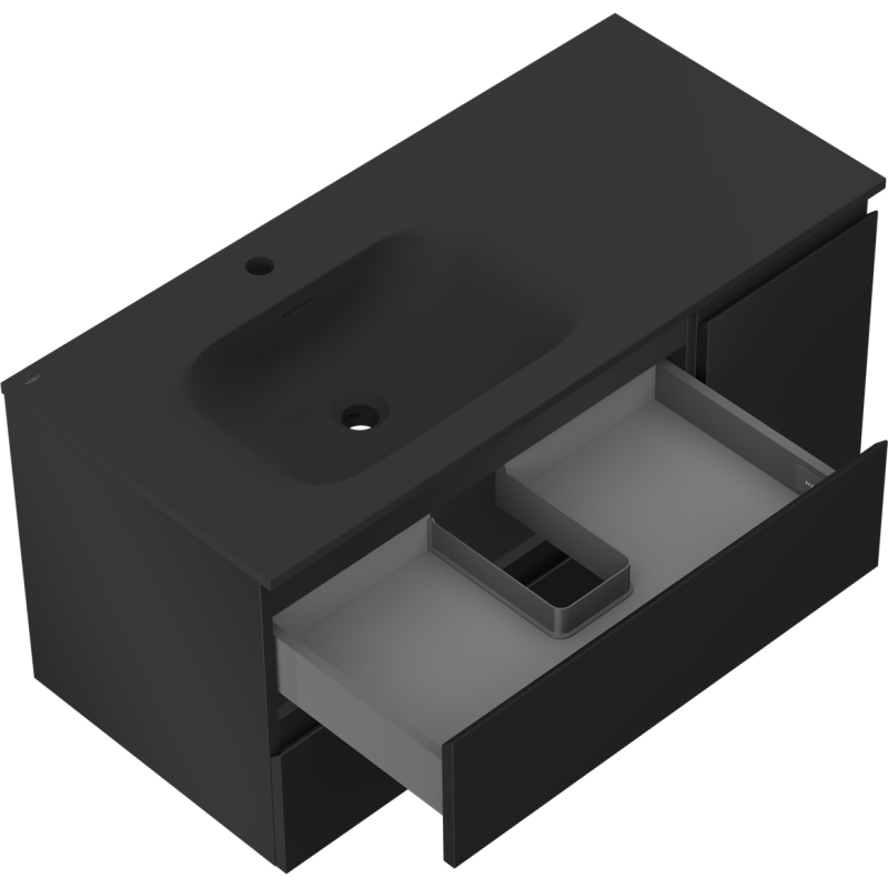 Mexen Orio koupelnová skříňka 100 cm s umyvadlem Vela levá, 2S, 1D, černá mat - 91A13-10047-3-BBFFF71-W23L71