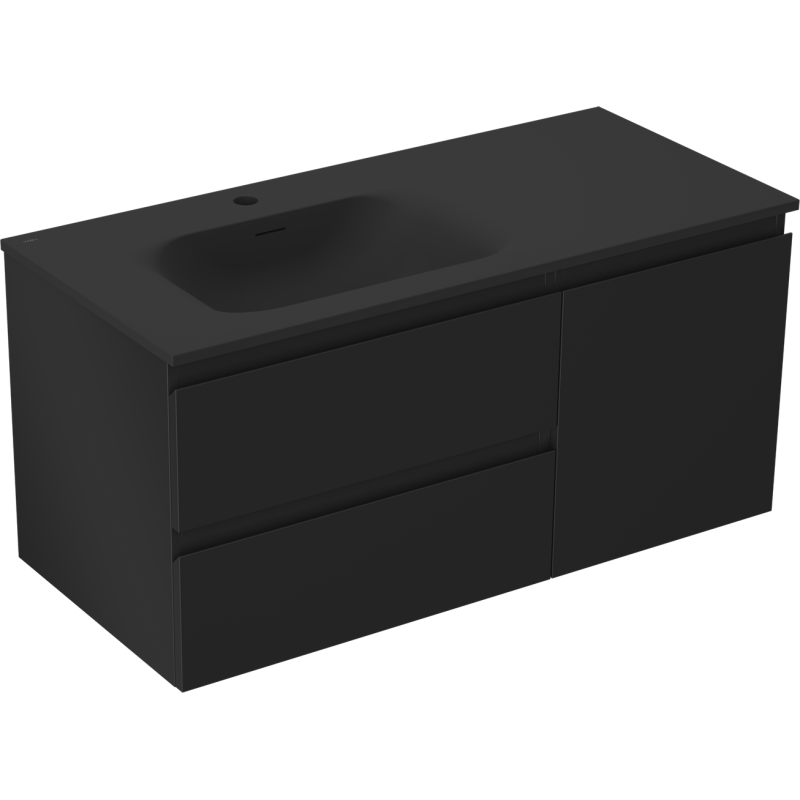 Mexen Orio koupelnová skříňka 100 cm s umyvadlem Vela levá, 2S, 1D, černá mat - 91A13-10047-3-BBFFF71-W23L71