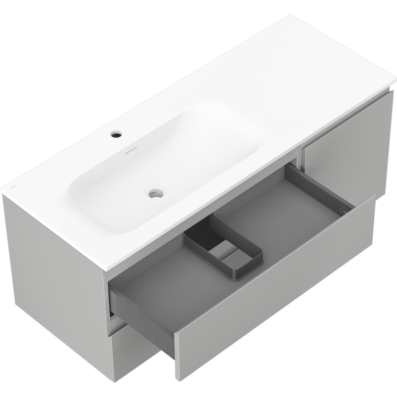 Mexen Orio koupelnová skříňka 120 cm s umyvadlem Vela levým, 2S, 1D, šedá matná/bílá matná - 91A13-12047-3-BBFFF62-W23L01