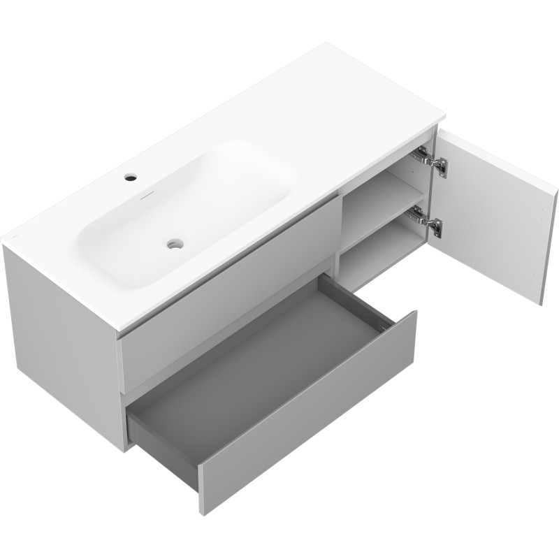 Mexen Orio koupelnová skříňka 120 cm s umyvadlem Vela levým, 2S, 1D, šedá mat/bílá mat - 91A13-12047-3-BBFFF62-W23L01