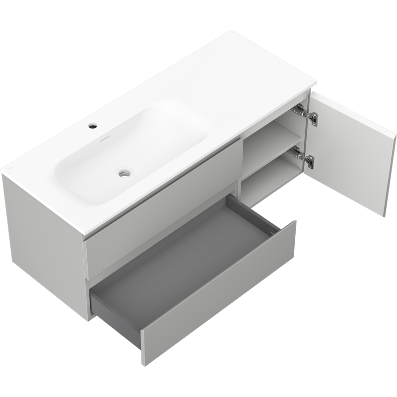 Mexen Orio koupelnová skříňka 120 cm s umyvadlem Vela levým, 2S, 1D, šedá matná/bílá matná - 91A13-12047-3-BBFFF62-W23L01