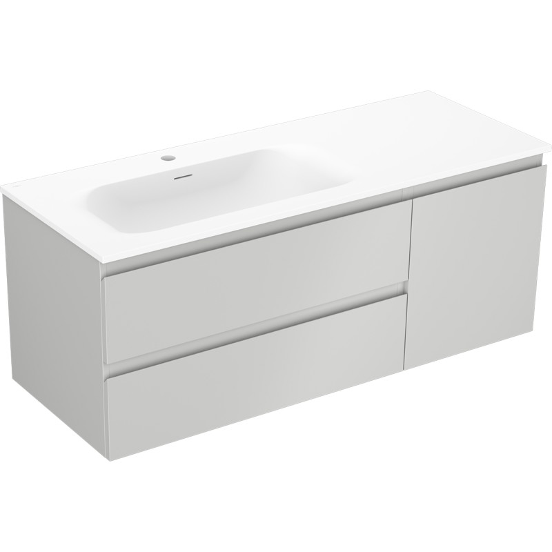 Mexen Orio koupelnová skříňka 120 cm s umyvadlem Vela levým, 2S, 1D, šedá mat/bílá mat - 91A13-12047-3-BBFFF62-W23L01