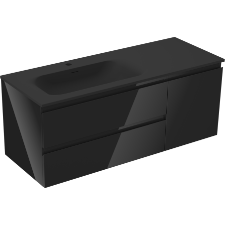 Mexen Orio koupelnová skříňka 120 cm s umyvadlem Vela levé, 2S, 1D, černý lesk/černý mat - 91A13-12047-3-BBFFF70-W23L71