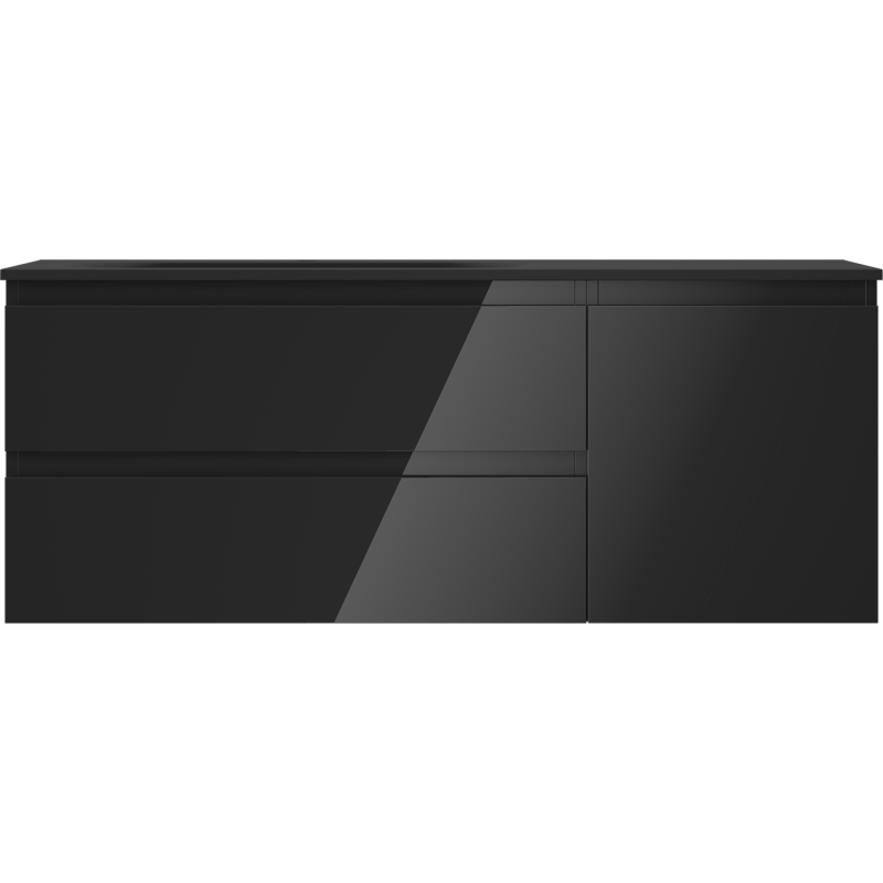 Mexen Orio koupelnová skříňka 120 cm s umyvadlem Vela levé, 2S, 1D, černý lesk/černý mat - 91A13-12047-3-BBFFF70-W23L71