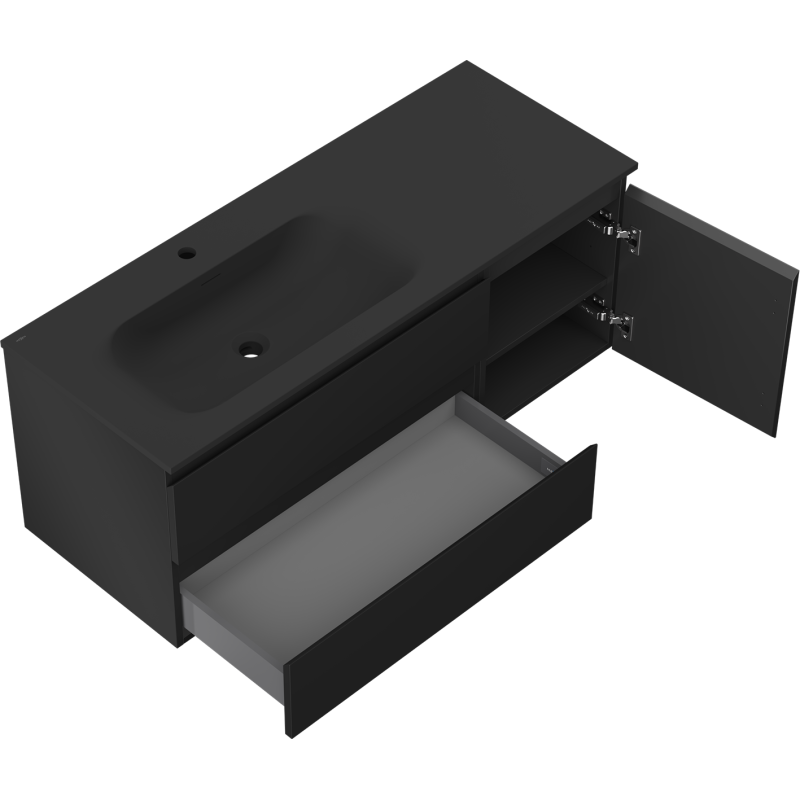 Mexen Orio koupelnová skříňka 120 cm s umyvadlem Vela levá, 2S, 1D, černá mat - 91A13-12047-3-BBFFF71-W23L71