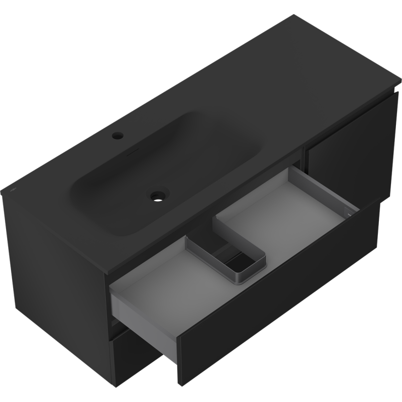 Mexen Orio koupelnová skříňka 120 cm s umyvadlem Vela levá, 2S, 1D, černá mat - 91A13-12047-3-BBFFF71-W23L71
