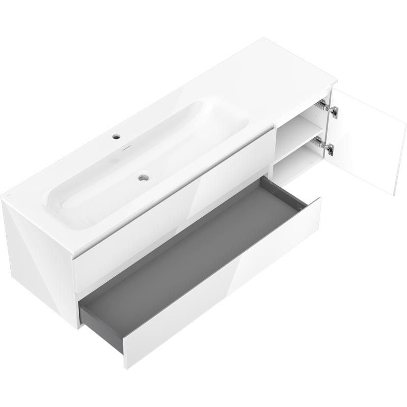 Mexen Orio koupelnová skříňka 160 cm s umyvadlem Vela vlevo, 2S, 1D, bílá lesklá - 91A13-16047-3-BBFFF00-W23L00