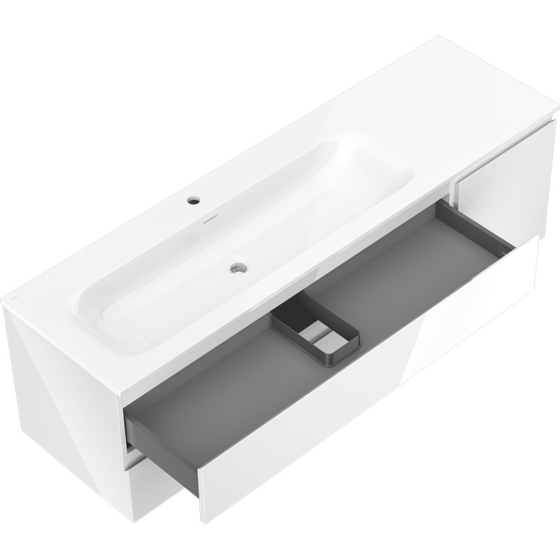 Mexen Orio koupelnová skříňka 160 cm s umyvadlem Vela vlevo, 2S, 1D, bílá lesklá - 91A13-16047-3-BBFFF00-W23L00