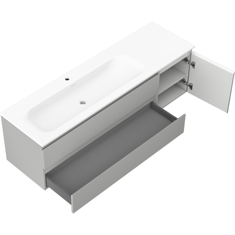 Mexen Orio koupelnová skříňka 160 cm s umyvadlem Vela levým, 2S, 1D, šedá mat/bílá mat - 91A13-16047-3-BBFFF62-W23L01