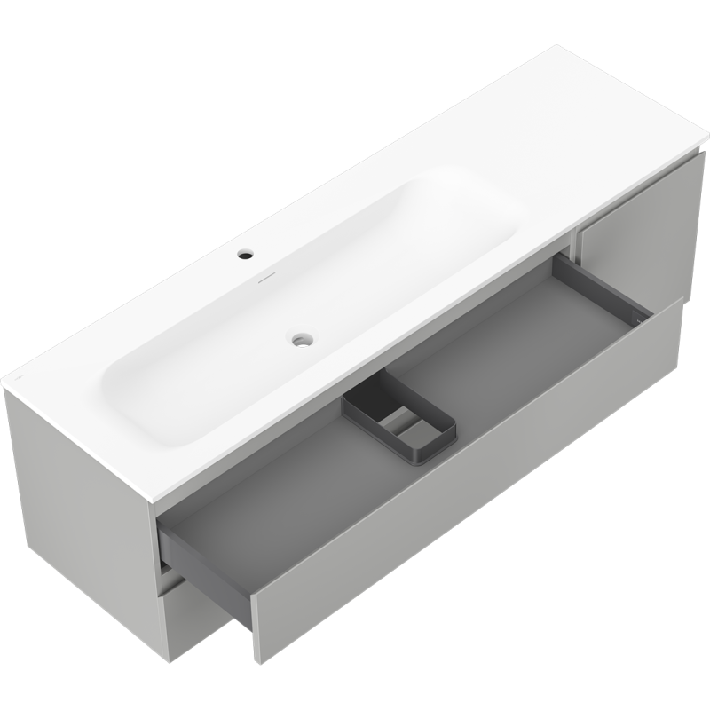 Mexen Orio koupelnová skříňka 160 cm s umyvadlem Vela levým, 2S, 1D, šedá mat/bílá mat - 91A13-16047-3-BBFFF62-W23L01