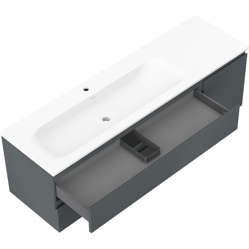 Mexen Orio koupelnová skříňka 160 cm s umyvadlem Vela vlevo, 2S, 1D, grafit mat/bílá mat - 91A13-16047-3-BBFFF66-W23L01