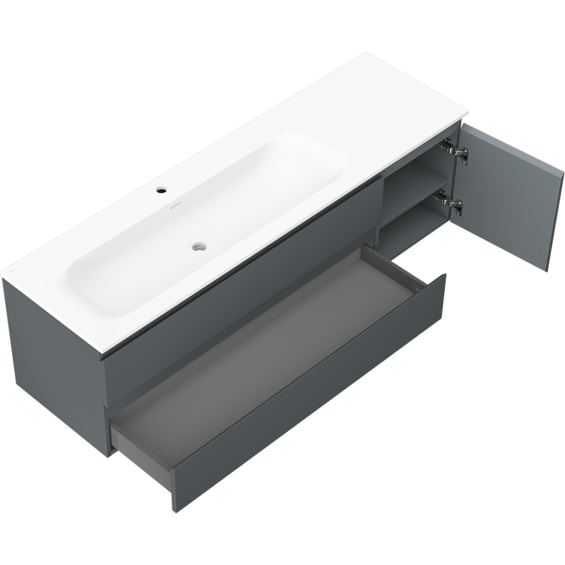 Mexen Orio koupelnová skříňka 160 cm s umyvadlem Vela levým, 2S, 1D, grafit mat/bílá mat - 91A13-16047-3-BBFFF66-W23L01