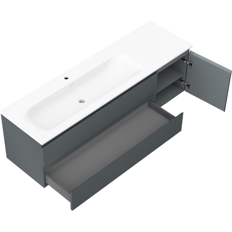 Mexen Orio koupelnová skříňka 160 cm s umyvadlem Vela vlevo, 2S, 1D, grafit mat/bílá mat - 91A13-16047-3-BBFFF66-W23L01