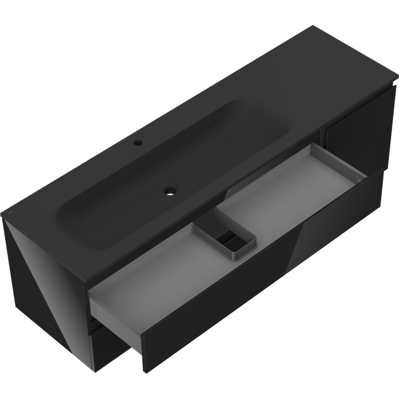 Mexen Orio koupelnová skříňka 160 cm s umyvadlem Vela vlevo, 2S, 1D, černý lesk/černý mat - 91A13-16047-3-BBFFF70-W23L71