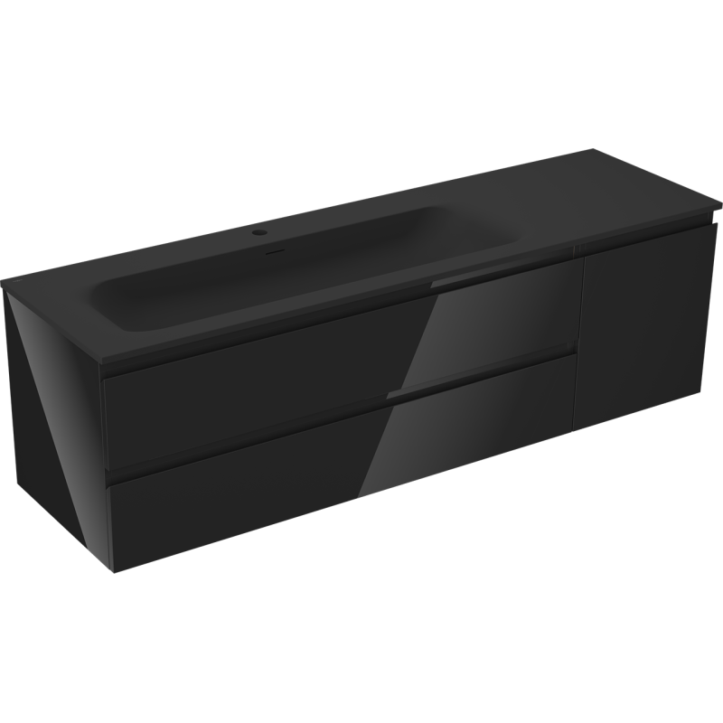 Mexen Orio koupelnová skříňka 160 cm s umyvadlem Vela vlevo, 2S, 1D, černý lesk/černý mat - 91A13-16047-3-BBFFF70-W23L71