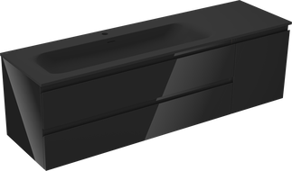 Mexen Orio koupelnová skříňka 160 cm s umyvadlem Vela vlevo, 2S, 1D, černý lesk/černý mat - 91A13-16047-3-BBFFF70-W23L71
