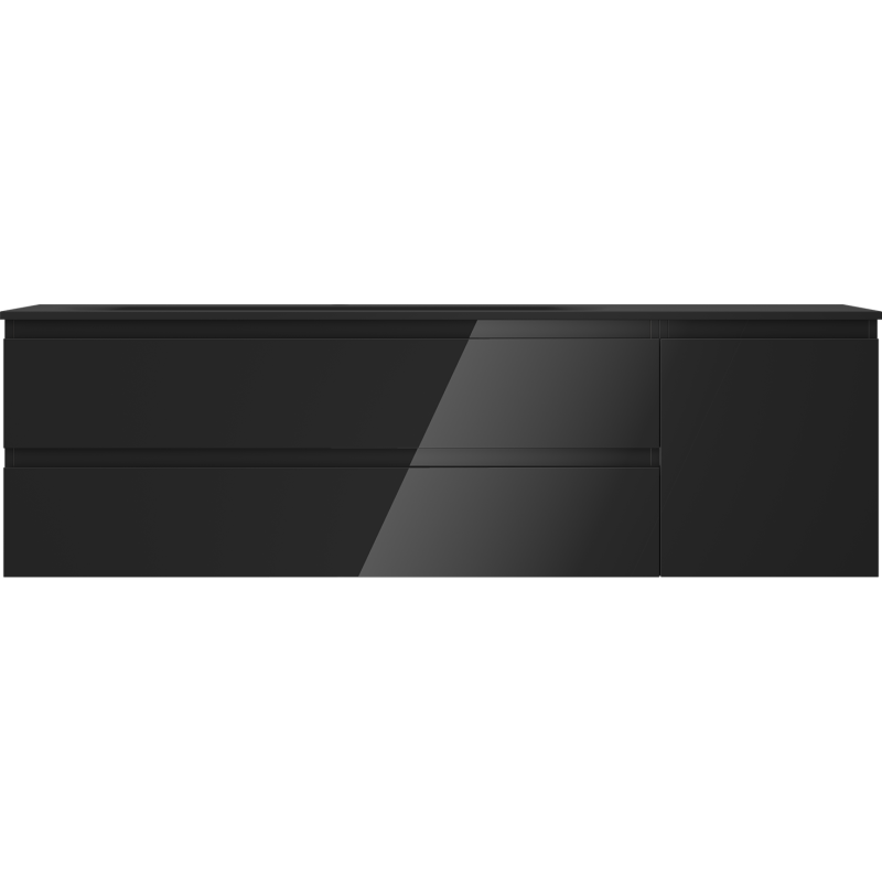 Mexen Orio koupelnová skříňka 160 cm s umyvadlem Vela vlevo, 2S, 1D, černý lesk/černý mat - 91A13-16047-3-BBFFF70-W23L71