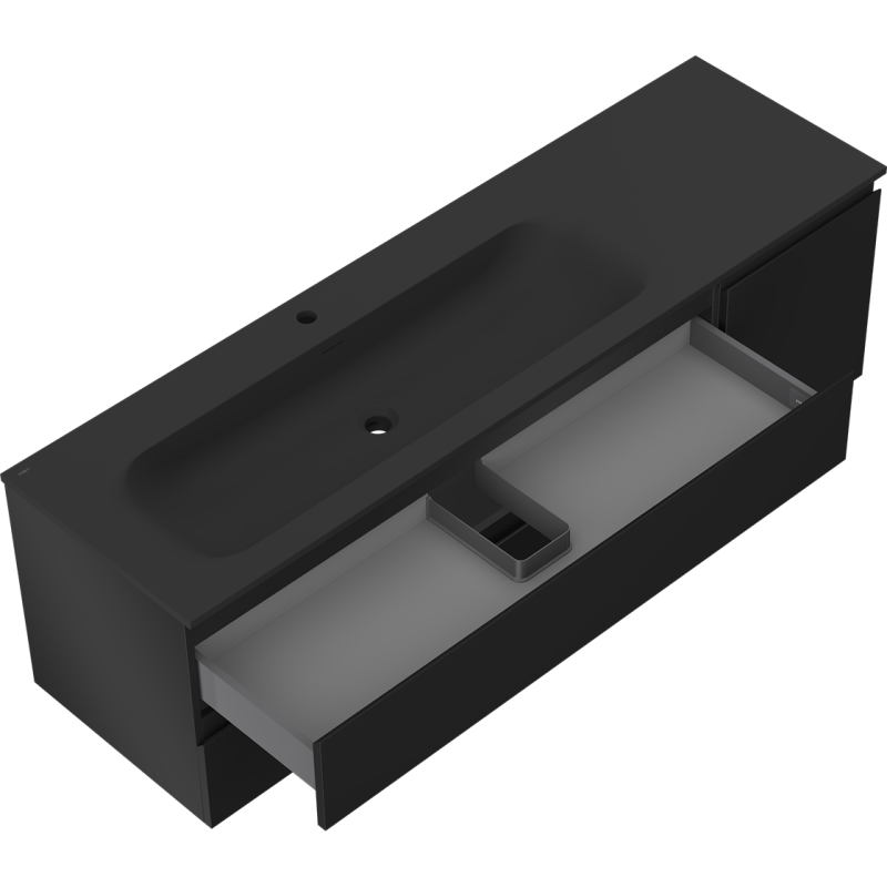 Mexen Orio koupelnová skříňka 160 cm s umyvadlem Vela levým, 2S, 1D, černá mat - 91A13-16047-3-BBFFF71-W23L71