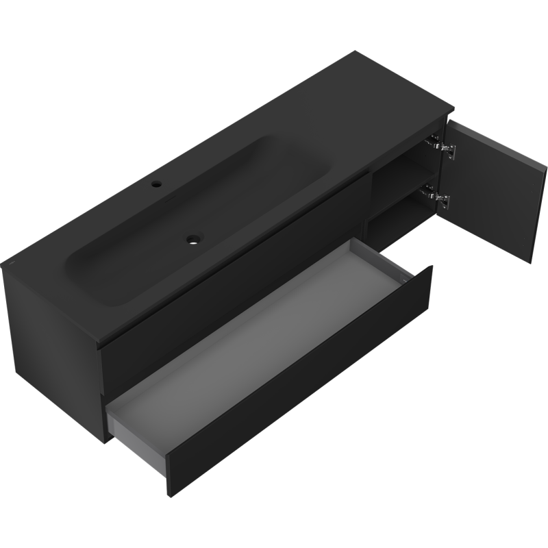 Mexen Orio koupelnová skříňka 160 cm s umyvadlem Vela levým, 2S, 1D, černá mat - 91A13-16047-3-BBFFF71-W23L71