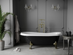 Mexen Retro volně stojící vana 170 x 75 cm, bílá/černá, zlaté nohy - 53251707575-50