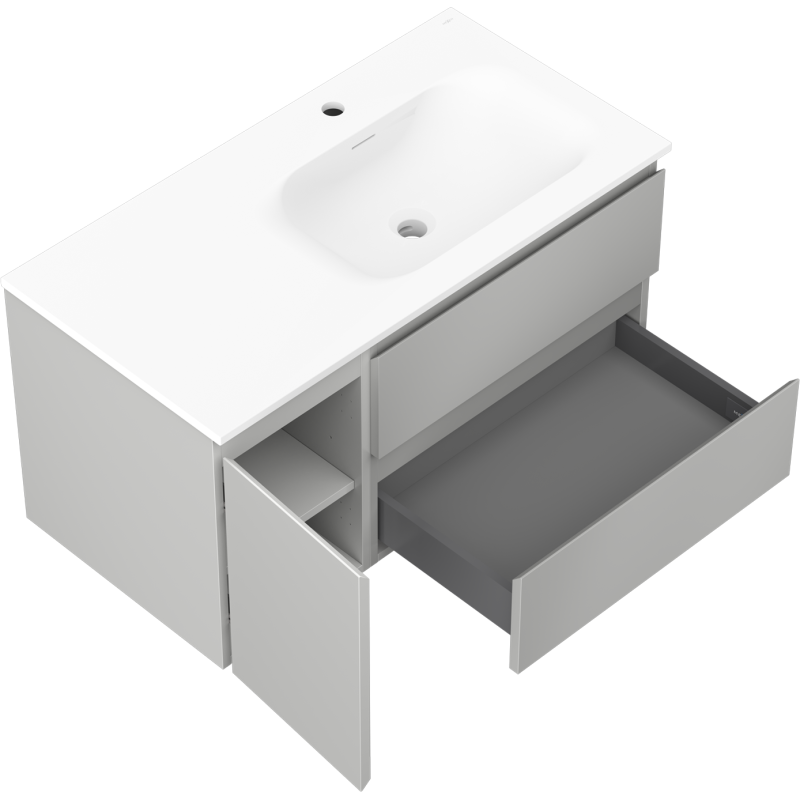 Mexen Orio koupelnová skříňka 90 cm s umyvadlem Vela pravým, 2S, 1D, šedá matná/bílá matná - 91A13-09047-3-BBFFF62-W23P01