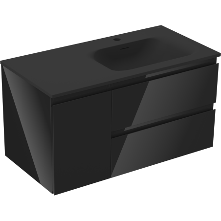 Mexen Orio koupelnová skříňka 90 cm s umyvadlem Vela vpravo, 2S, 1D, černý lesk/černý mat - 91A13-09047-3-BBFFF70-W23P71
