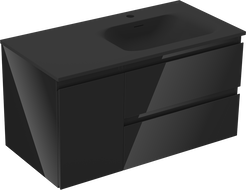Mexen Orio koupelnová skříňka 90 cm s umyvadlem Vela vpravo, 2S, 1D, černý lesk/černý mat - 91A13-09047-3-BBFFF70-W23P71