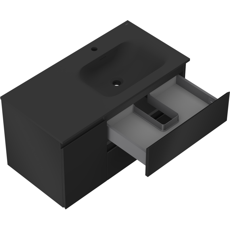 Mexen Orio koupelnová skříňka 90 cm s umyvadlem Vela pravá, 2S, 1D, černá mat - 91A13-09047-3-BBFFF71-W23P71