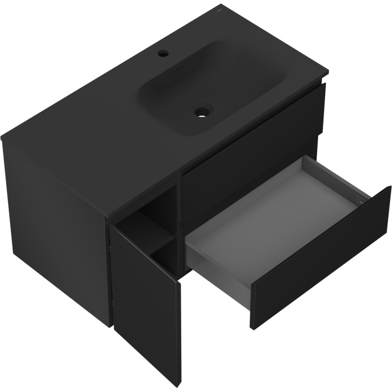 Mexen Orio koupelnová skříňka 90 cm s umyvadlem Vela pravá, 2S, 1D, černá mat - 91A13-09047-3-BBFFF71-W23P71