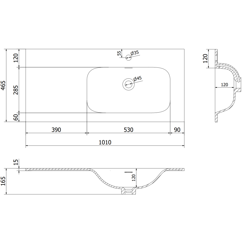 Mexen Orio koupelnová skříňka 100 cm s umyvadlem Vela pravá, 2S, 1D, bílá mat - 91A13-10047-3-BBFFFF01-W23P01