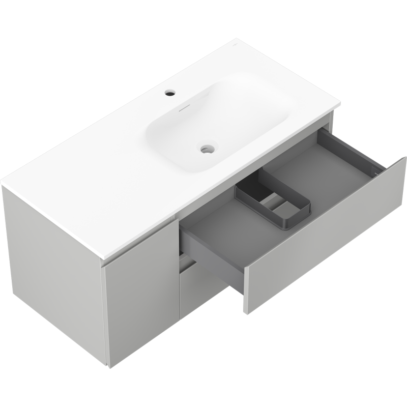 Mexen Orio koupelnová skříňka 100 cm s umyvadlem Vela pravá, 2S, 1D, šedá mat/bílá mat - 91A13-10047-3-BBFFF62-W23P01