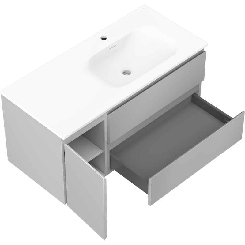 Mexen Orio koupelnová skříňka 100 cm s umyvadlem Vela pravá, 2S, 1D, šedá mat/bílá mat - 91A13-10047-3-BBFFF62-W23P01