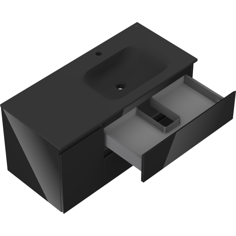 Mexen Orio koupelnová skříňka 100 cm s umyvadlem Vela pravá, 2S, 1D, černý lesk/černý mat