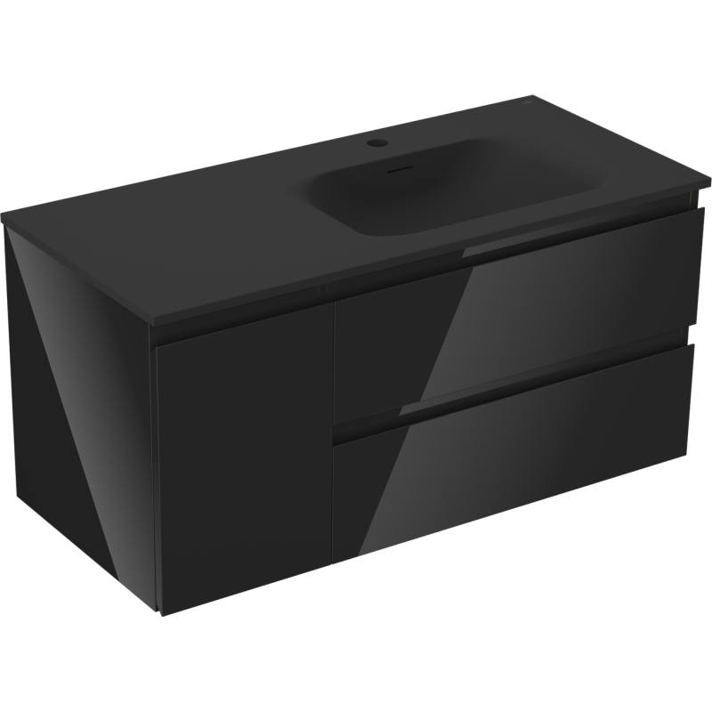Mexen Orio koupelnová skříňka 100 cm s umyvadlem Vela pravá, 2S, 1D, černý lesk/černý mat