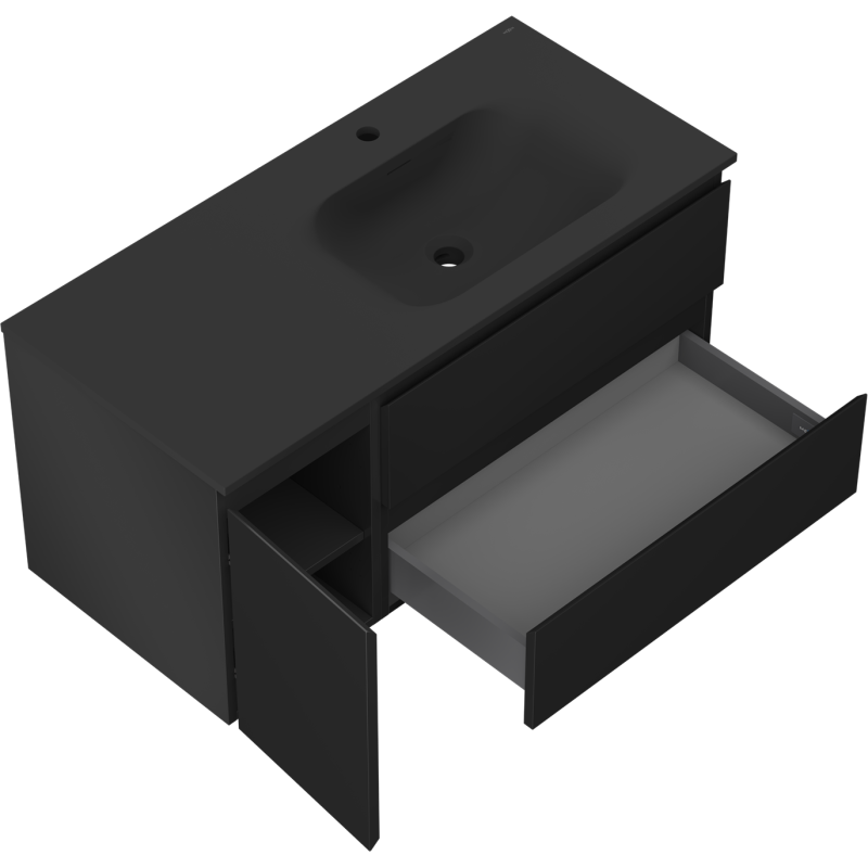 Mexen Orio koupelnová skříňka 100 cm s umyvadlem Vela pravým, 2S, 1D, černá matná - 91A13-10047-3-BBFFF71-W23P71