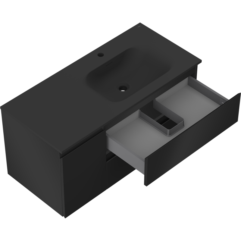 Mexen Orio koupelnová skříňka 100 cm s umyvadlem Vela pravým, 2S, 1D, černá matná - 91A13-10047-3-BBFFF71-W23P71