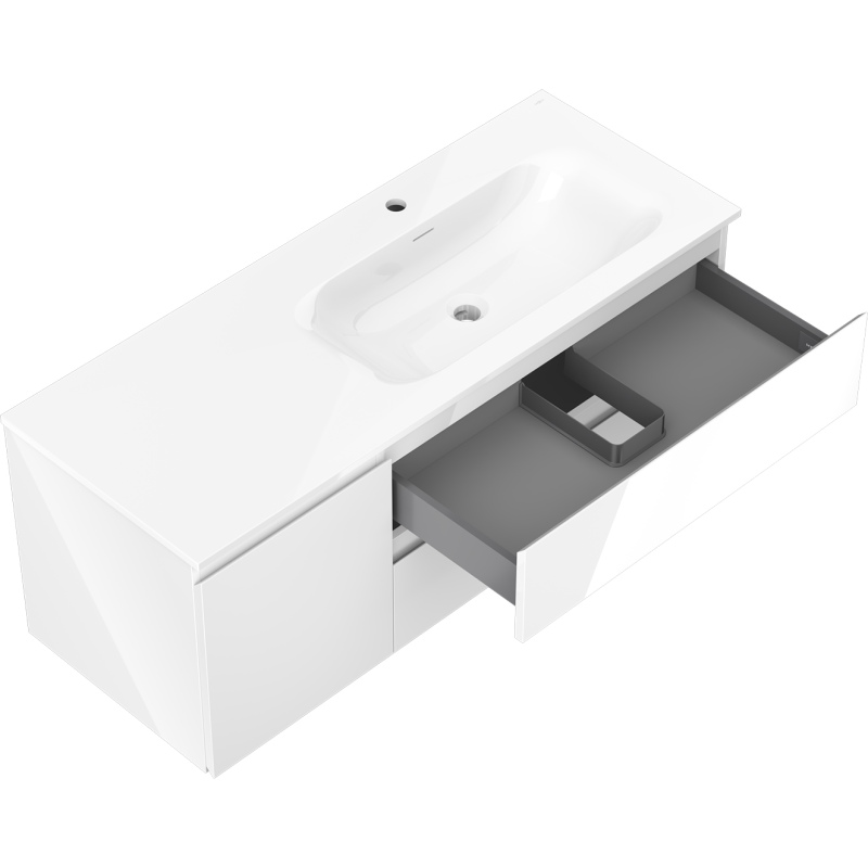 Mexen Orio koupelnová skříňka 120 cm s umyvadlem Vela vpravo, 2S, 1D, bílý lesk - 91A13-12047-3-BBFFF00-W23P00